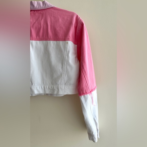 Robin Cropped Pink/White/Purple Patchwork Denim Jacket, Size EUR 40 - Picture 13 of 16